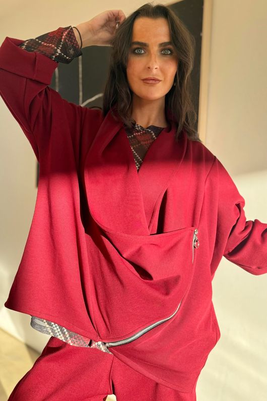 Sola Tech Drape Relaxed Biker Jacket Burgundy